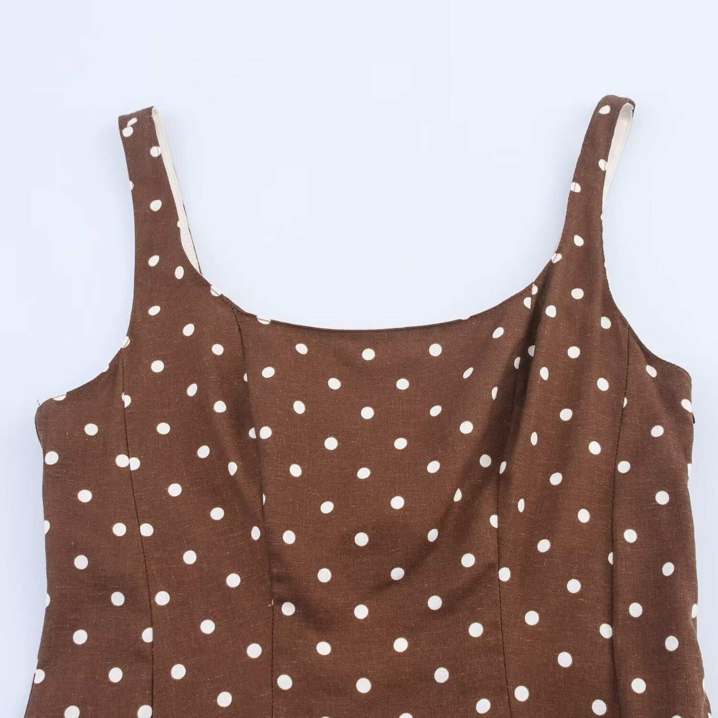Versatile waist cinching polka dot suspender jumpsuit long skirt
