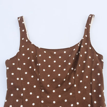 Versatile waist cinching polka dot suspender jumpsuit long skirt