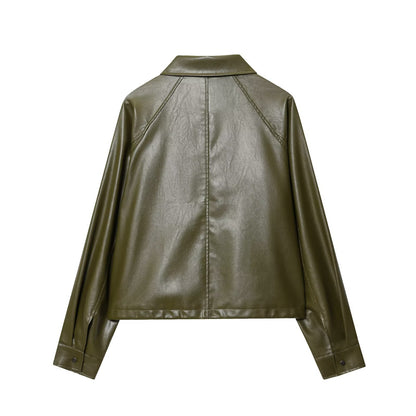 Drawstring leather jacket
