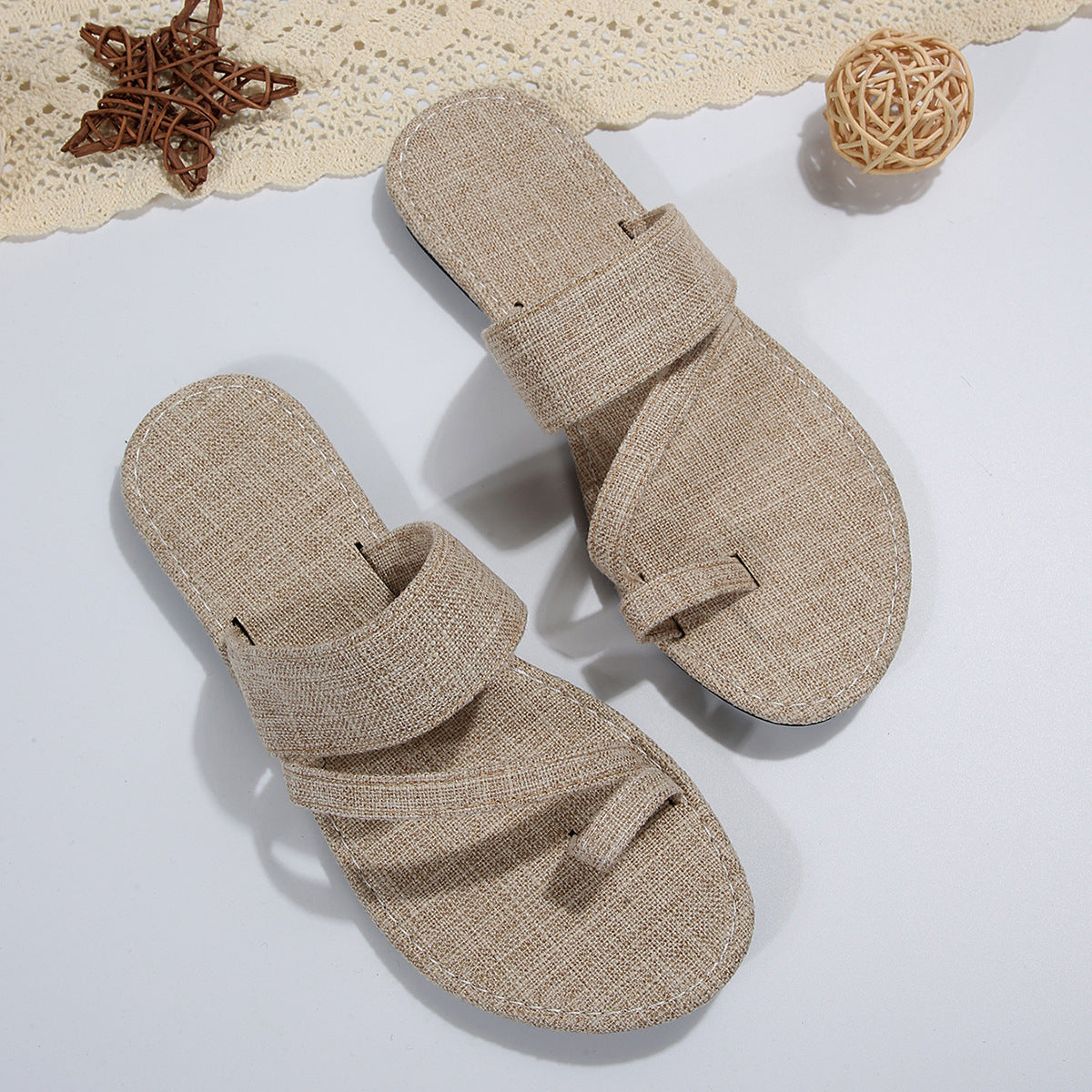 Plus Size Denim Pullover Toe Solid Color Casual Style Flat Sandal Women's Slippers