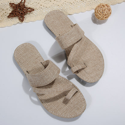 Plus Size Denim Pullover Toe Solid Color Casual Style Flat Sandal Women's Slippers