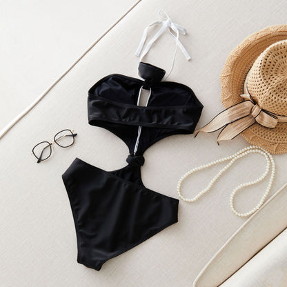 Pure Black One-piece Bikini Swimsuit Feminine Hollow One-piece