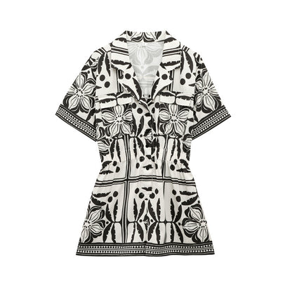 Versatile woven Cuban collar jumpsuit shorts