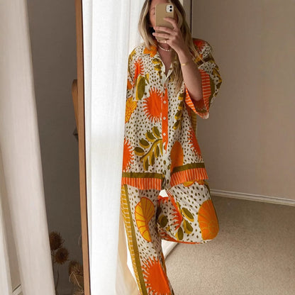 Short sleeved printed pants two-piece set