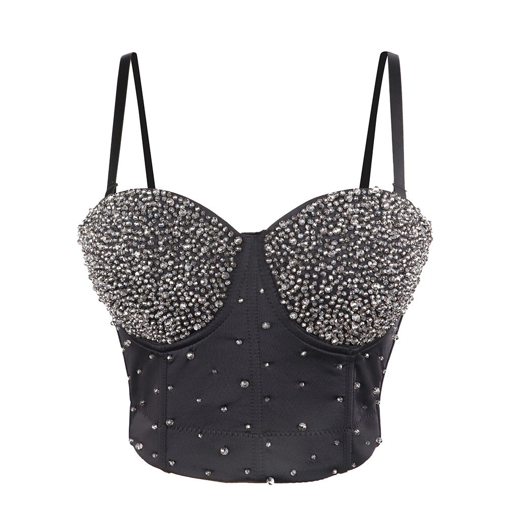 Women's Vest Handmade Beaded Boned Bustier Outerwear Small Strapless