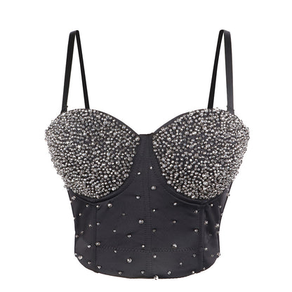 Women's Vest Handmade Beaded Boned Bustier Outerwear Small Strapless