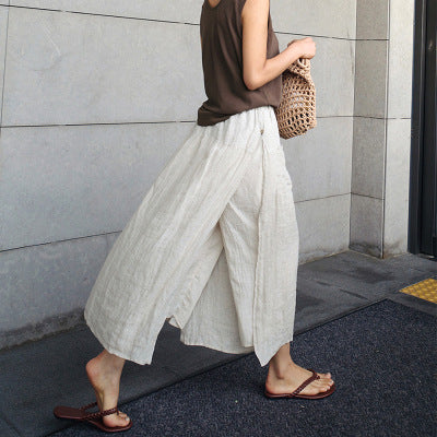 Linnen maxi-rok met broek en grote split