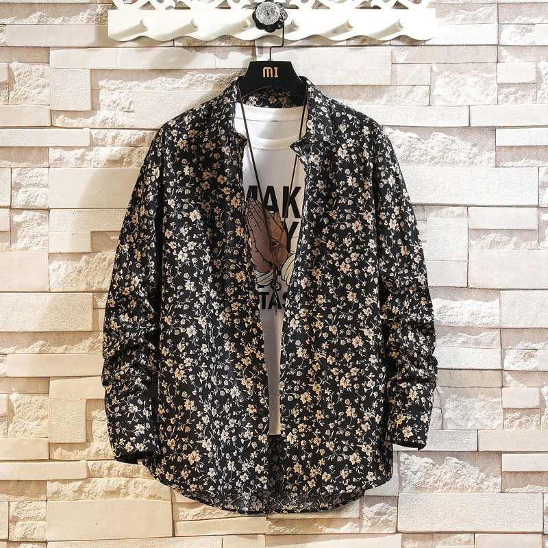 Cotton Men's Casual Multi-color Long-sleeve Floral Shirt