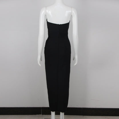Women Summer Sexy Strapless Backless Sequin Split Black Maxi Long Bodycon Bandage Dress 2023 Elegant Evening Party Club Dresses
