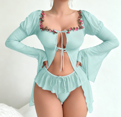 Strap Sleep Dress Erotic Lingerie Sleepwear Embroidered Design