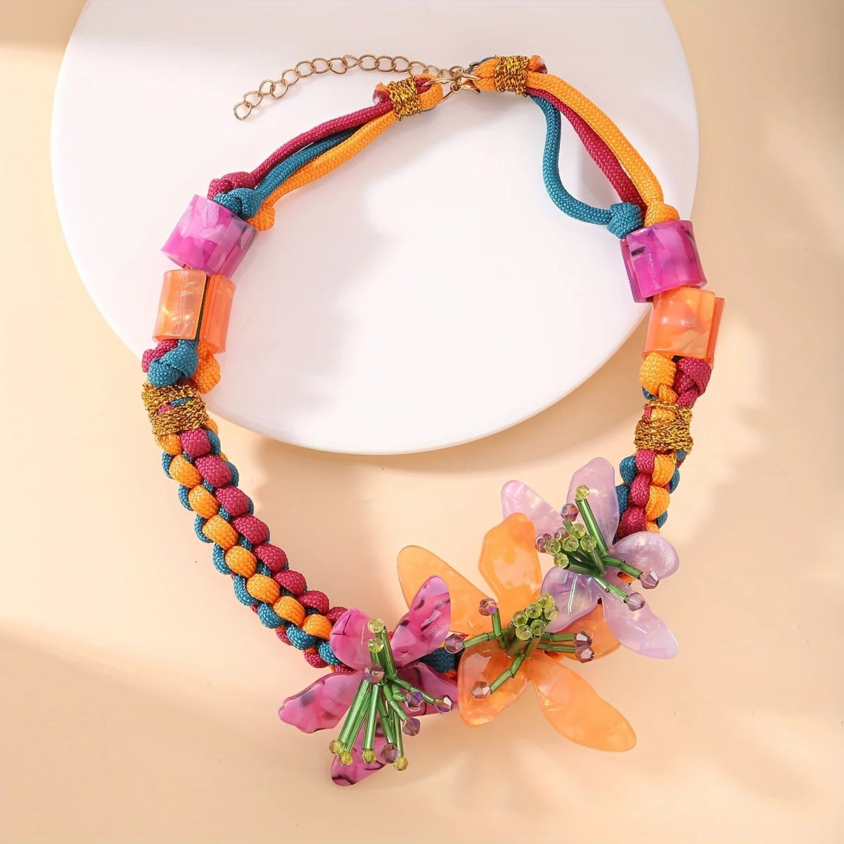 Vedawas Creative resin flower necklace earrings jewelry set, sweet holiday flowers handmade beaded necklace earrings jewelry set