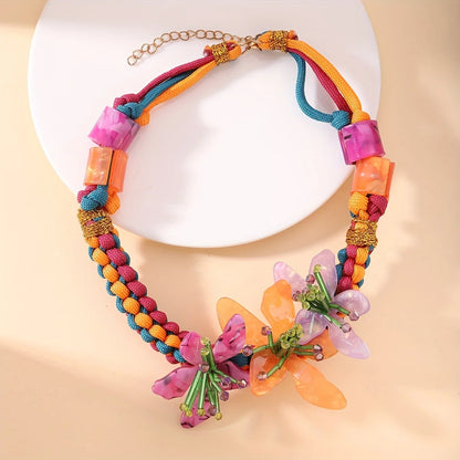 Vedawas Creative resin flower necklace earrings jewelry set, sweet holiday flowers handmade beaded necklace earrings jewelry set