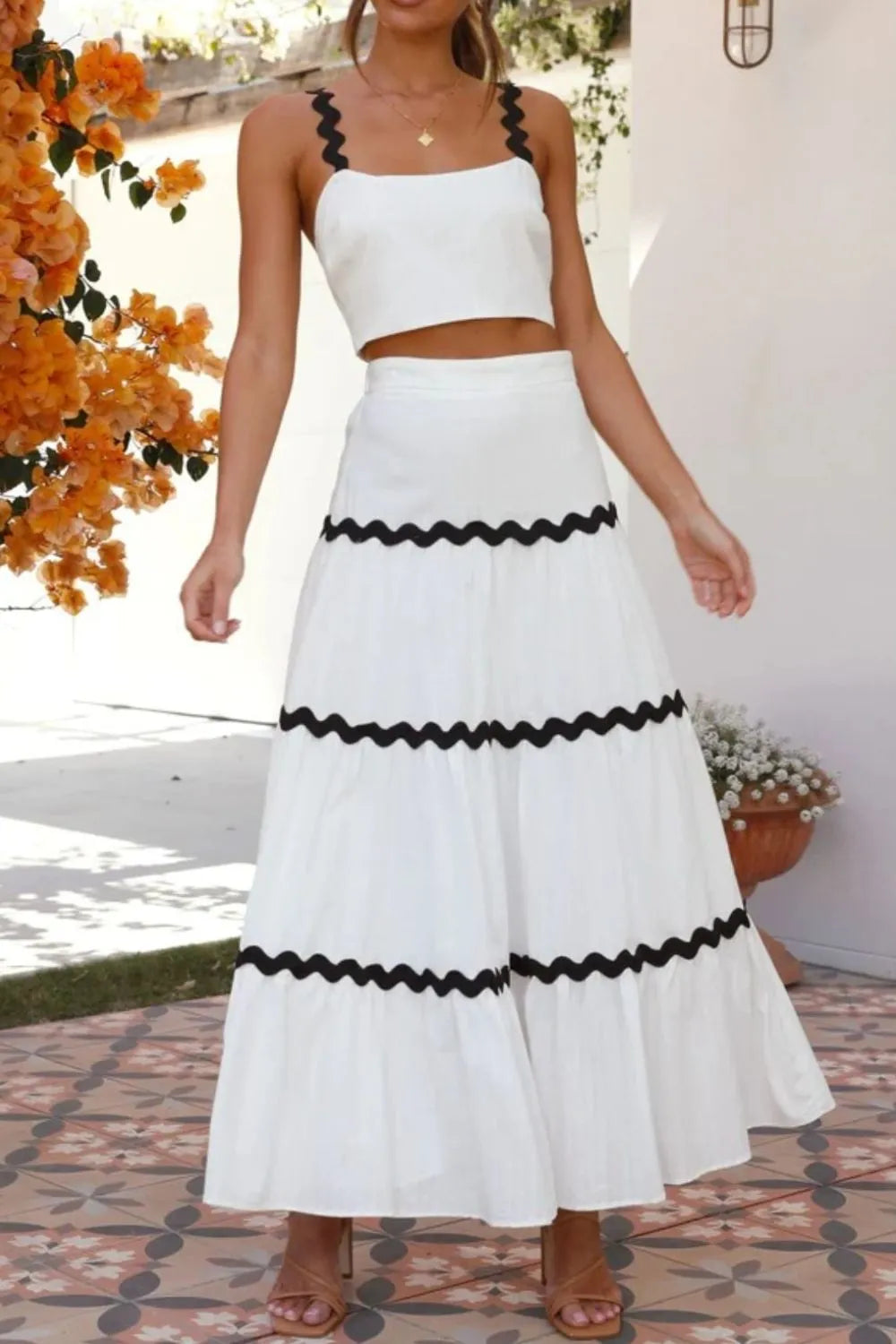 Contrast Trim Cami and Skirt Set