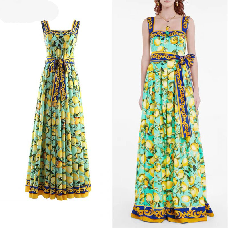 Elegant Stylish Maxi Dress Summer Camisole Strapless Slim Flower Pattern Dresses Lace Up Sashes Boho Dress