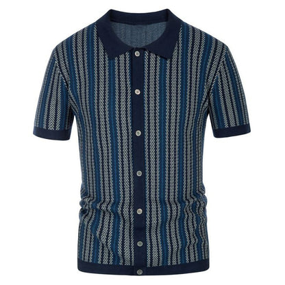Short sleeved knitted sweater summer new striped jacquard business polo shirt Father's Day gift