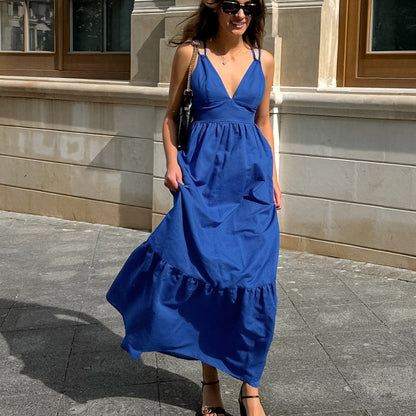 European and American style casual V-neck backless camisole dress