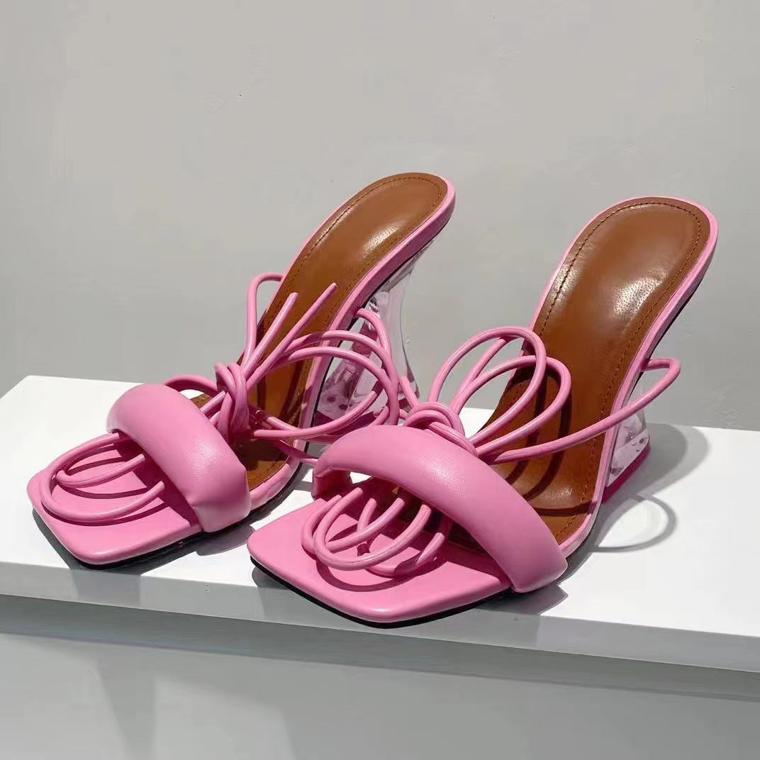 Summer New Plus Size Women's Shoes Roman Style Straps Thick Thick Heel High-Heeled Sandals