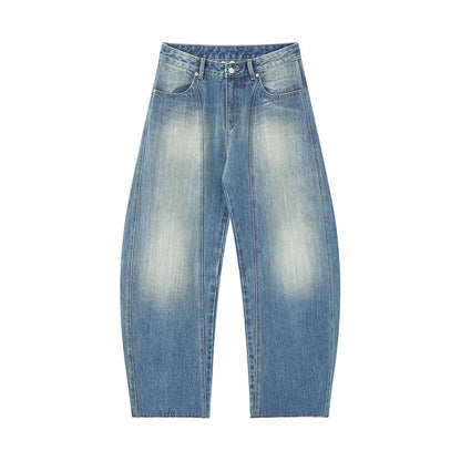 Vintage Washed Lightning Pattern Deconstructed Knife-Edge Jeans Women's Loose 3D Cut Oversized Banana Long Pants