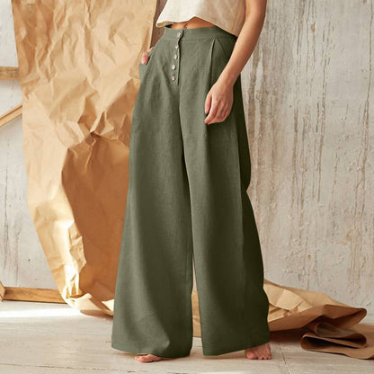 Womens Casual Cotton Linen Baggy Wide-Leg Pants Loose Flared Trousers home Casual pants