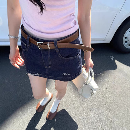 Casual Solid Color Belted A-line Mini Skirt Made Trendy Look