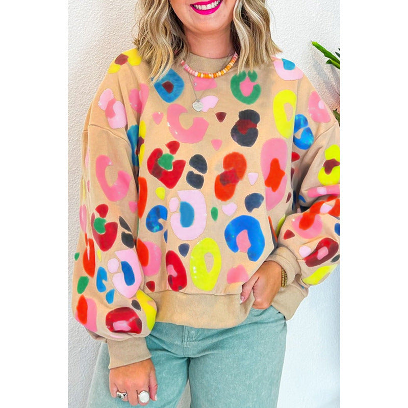 Luipaardprint bedrukte ronde hals sweatshirt