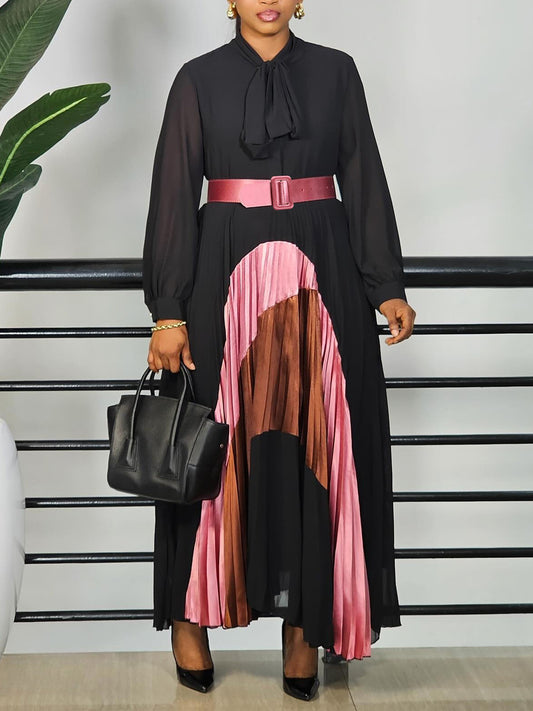 Elegant Pleated Dress with Belt