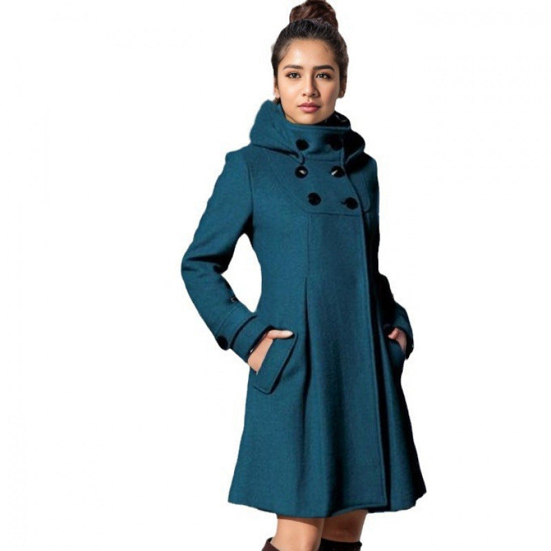 Womens Hooded Wool Cape Coat