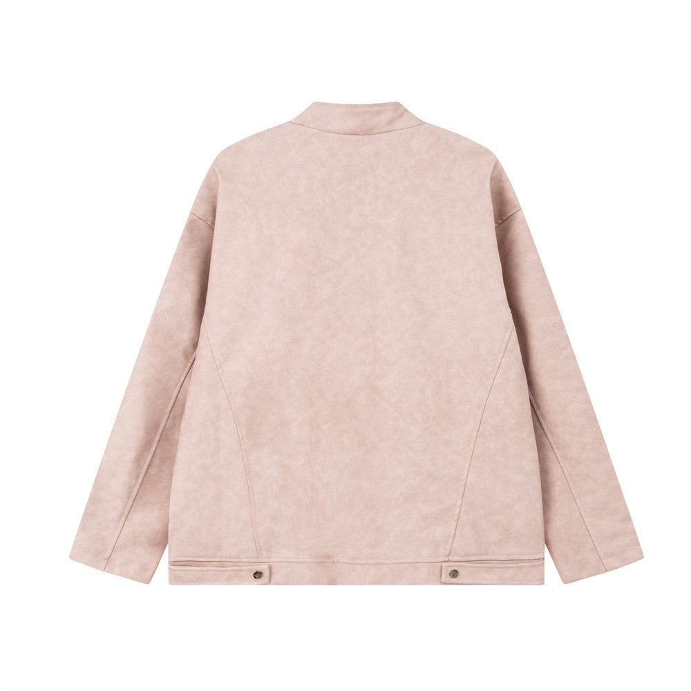 Losse Amerikaanse street winddichte Unisex PU-leren jas met rits/sterren versieringen