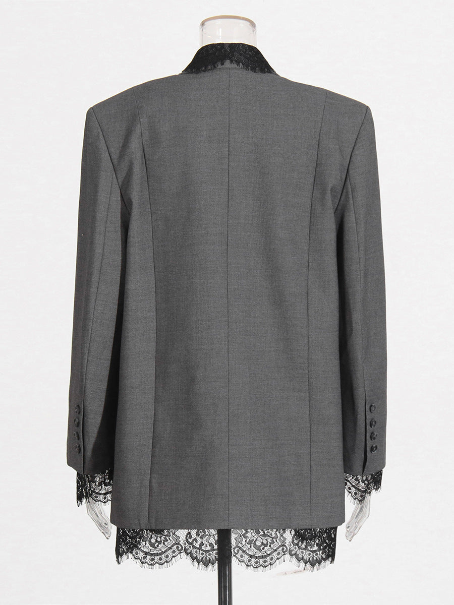 Elegant Lace Embroidered Blazer Jacket