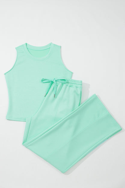 Moonlight Jade tweedelige casual set met elastische tailleband en trekkoord