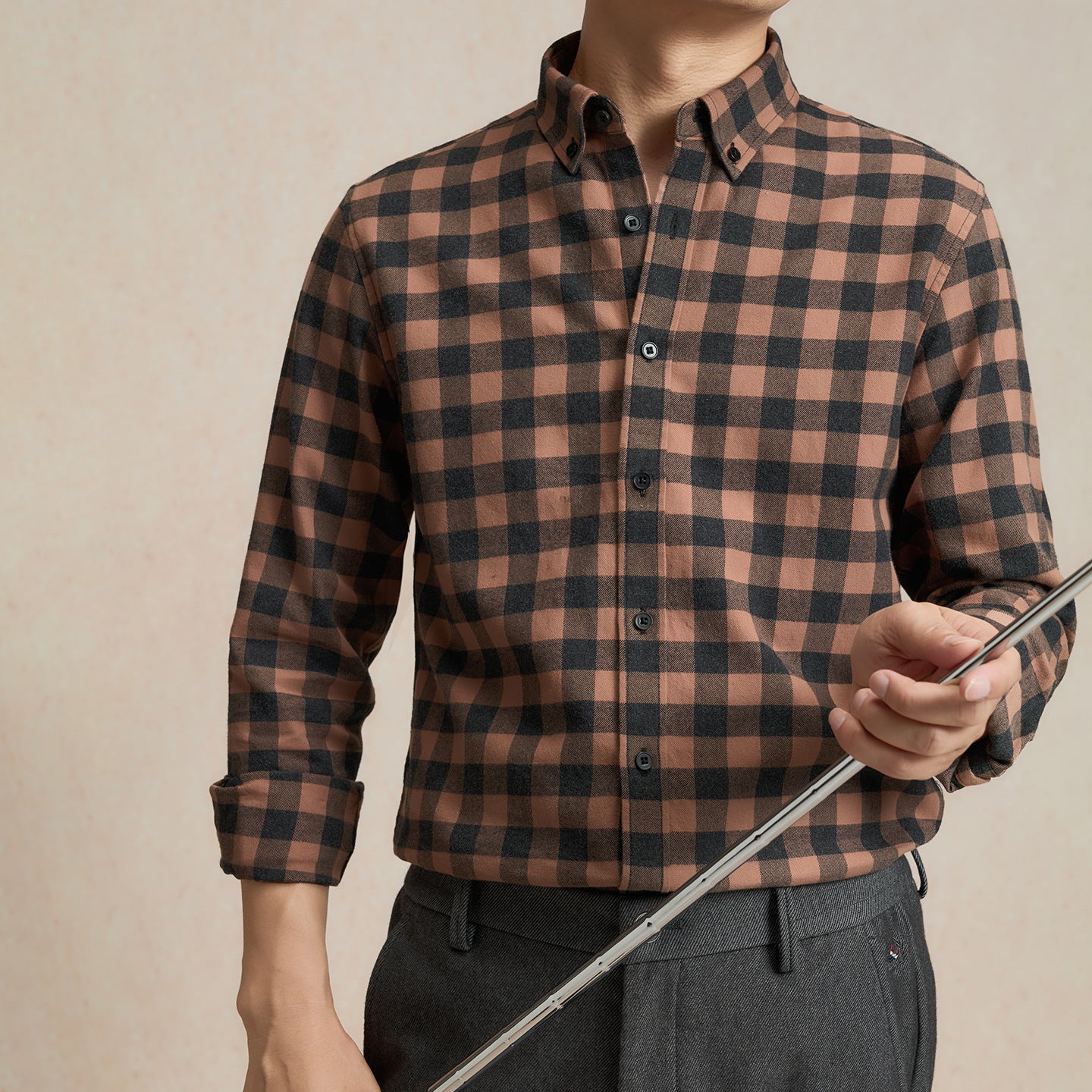 Pure Cotton Brushed Plaid Shirt for Men