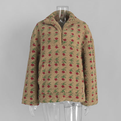 fleece floral sweatshirt