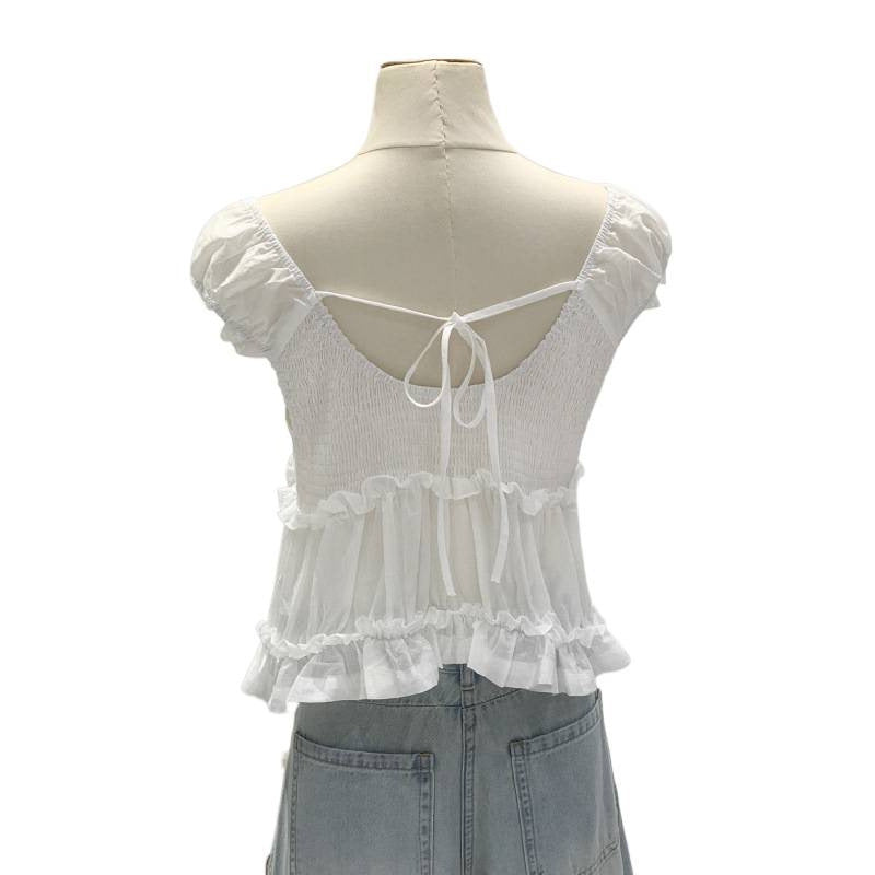 Chic Lace V-Neck Chiffon Short-Sleeve T-Shirt
