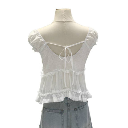 Chic Lace V-Neck Chiffon Short-Sleeve T-Shirt