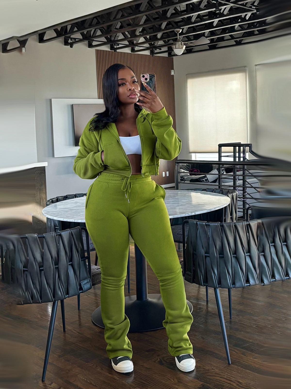 Womens Hooded Fleece Zip-Up Cardigan and Pants Set