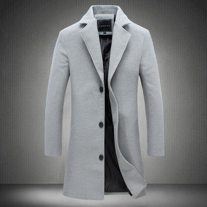Men Slim Fit Cotton Blend Mid-Length Lapel Coat