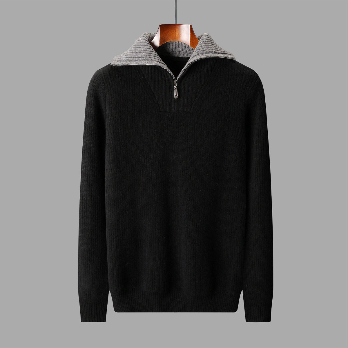 Pure Wool Knitted Jacket Convertible Turtleneck Mens Sweater