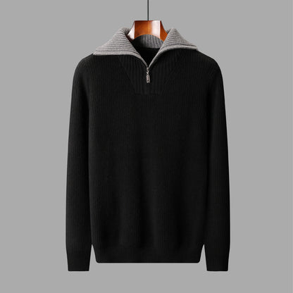 Pure Wool Knitted Jacket Convertible Turtleneck Mens Sweater