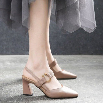 Casual square-toe high heels with horseshoe heels