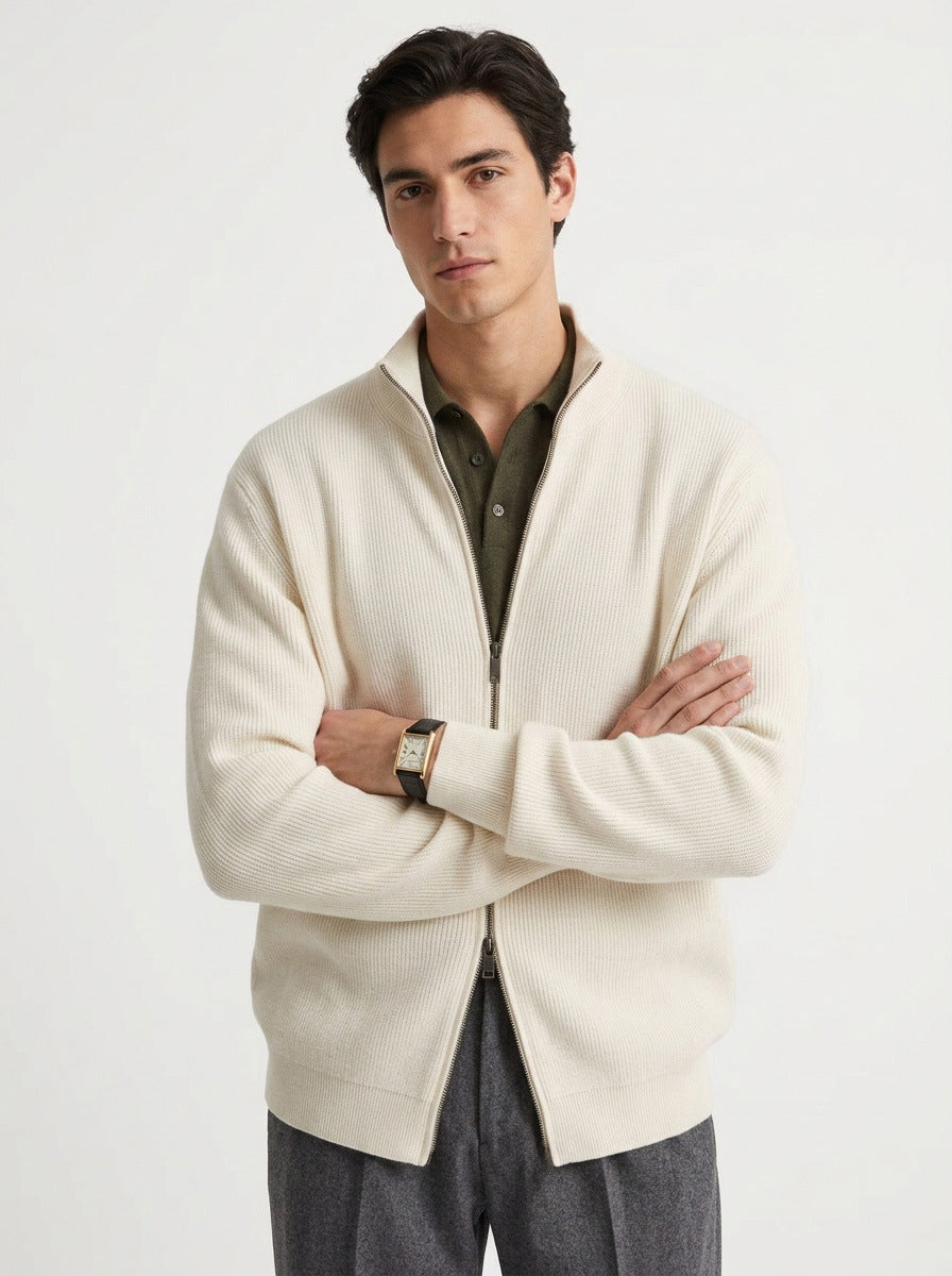Stand Collar Zip Up Knit Sweater for Men