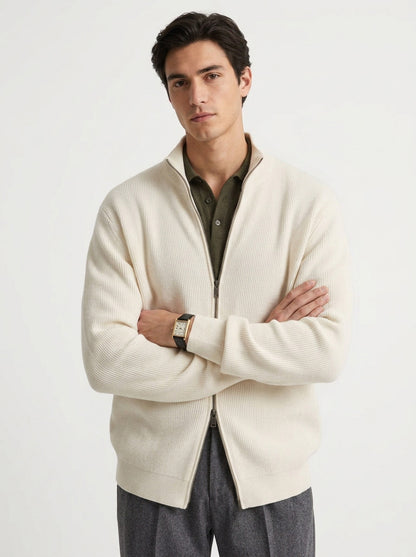 Stand Collar Zip Up Knit Sweater for Men