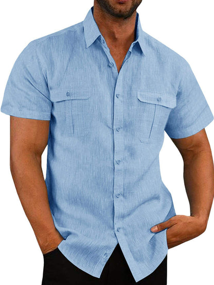 Mens Casual Short Sleeve Shirt with Pockets