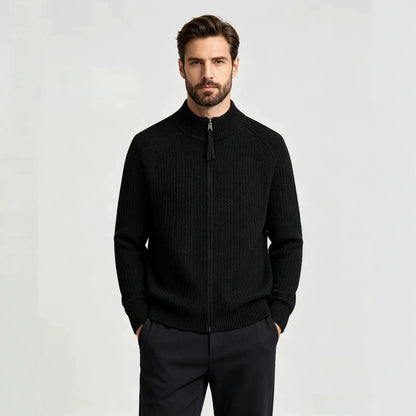Mens Stand Collar Zip Up Knit Cardigan