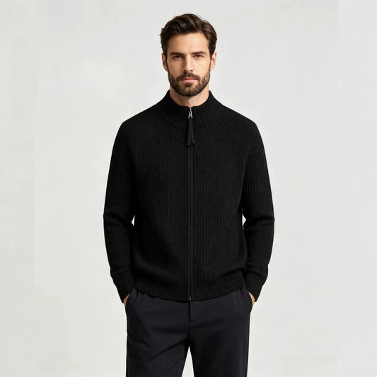 Mens Stand Collar Zip Up Knit Cardigan