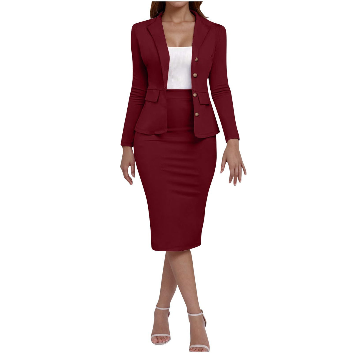 Women's Spring and Summer Solid Color Long Sleeve Lapel Dress suit