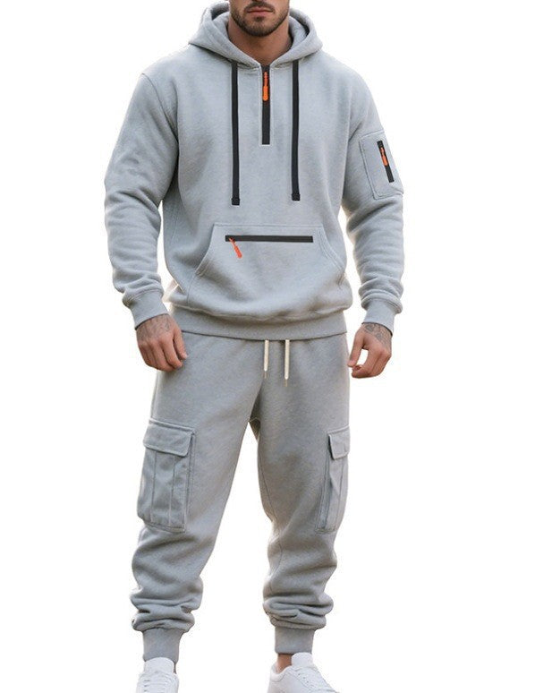 Mens Half Zip Hooded Sweatshirt and Joggers Set