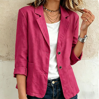 Womens Buttoned Long Sleeve Linen Blend Jacket