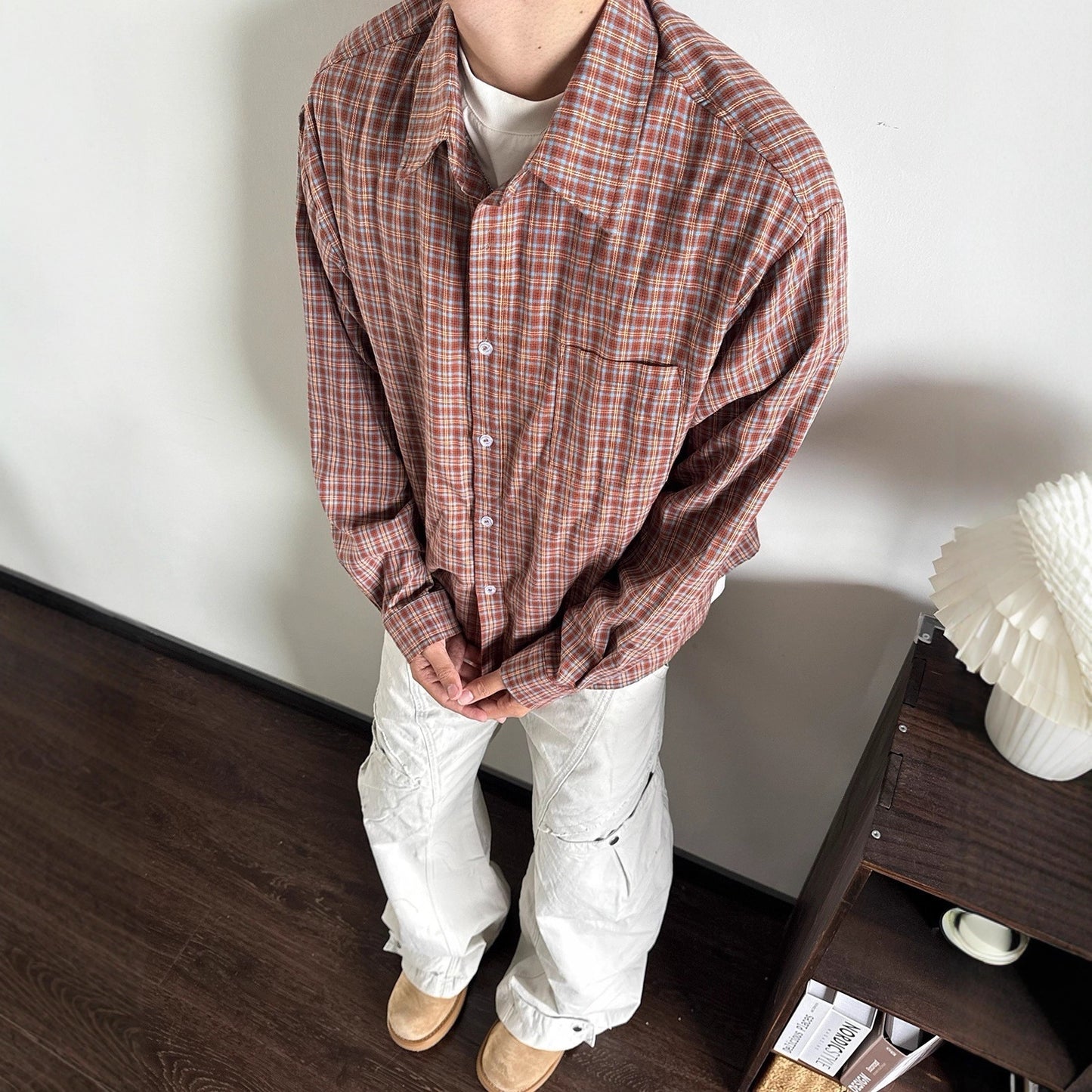 Cleanfit Men's Long Sleeve Plaid Shirt American Retro Cardigan Jacket