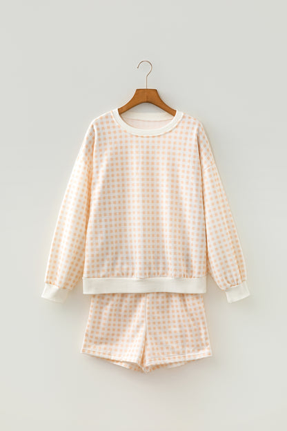 Geruite baggy pullover met trekkoord en casual shorts 2-delige set