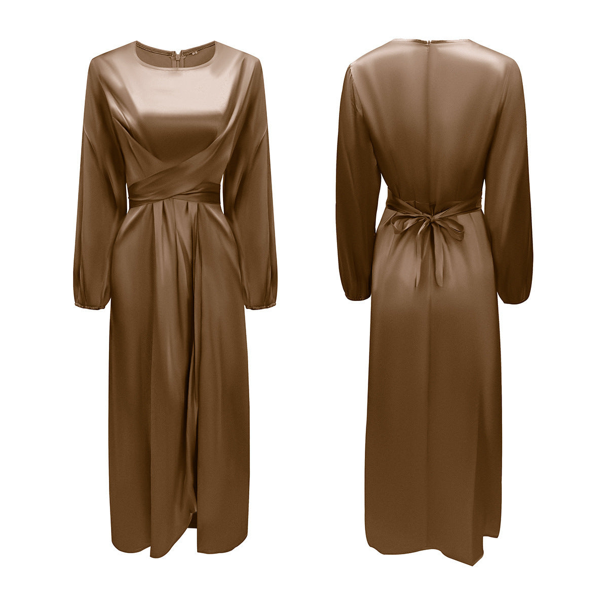 Elegant Satin Tie-Waist Long Dress